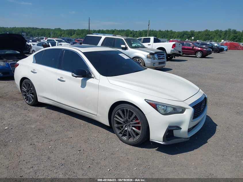 2020 Infiniti Q50 VIN JN1FV7ARXLM660600 IAAI salvage auction — LEFT SIDE, Salvage - Greater Than 75% (Maryland), sold $100 on 2026-07-27 (photo 1)