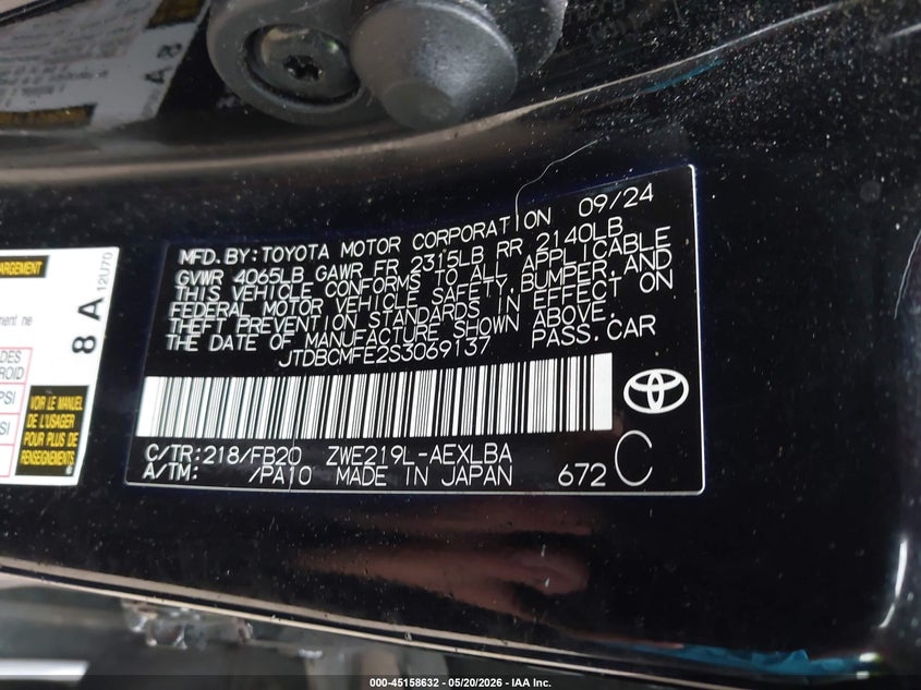 2025 Toyota Corolla VIN JTDBCMFE2S3069137 IAAI salvage auction — RIGHT SIDE, Salvage (Texas), sold $4,800 on 2026-07-28 (photo 9)