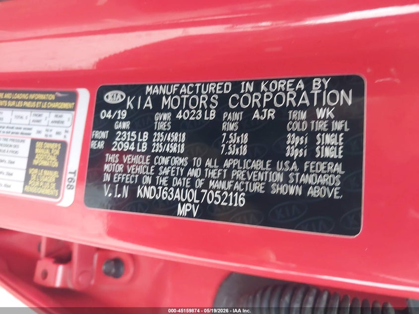 2020 Kia Soul VIN KNDJ63AU0L7052116 IAAI salvage auction — FRONT END, Salvage (Minnesota), sold $1,550 on 2026-07-29 (photo 9)