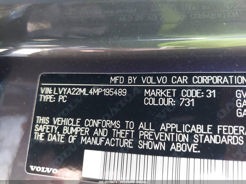 2021 Volvo S90 VIN LVYA22ML4MP195489 IAAI salvage auction — SUSPENSION, Original (Texas), sold $11,600 on 2026-07-16 (photo 9)