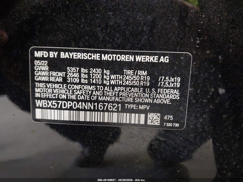 2022 BMW X3 VIN WBX57DP04NN167621 IAAI salvage auction — LEFT SIDE, Salvage Title, sold $21,600 on 2026-07-08 (photo 9)