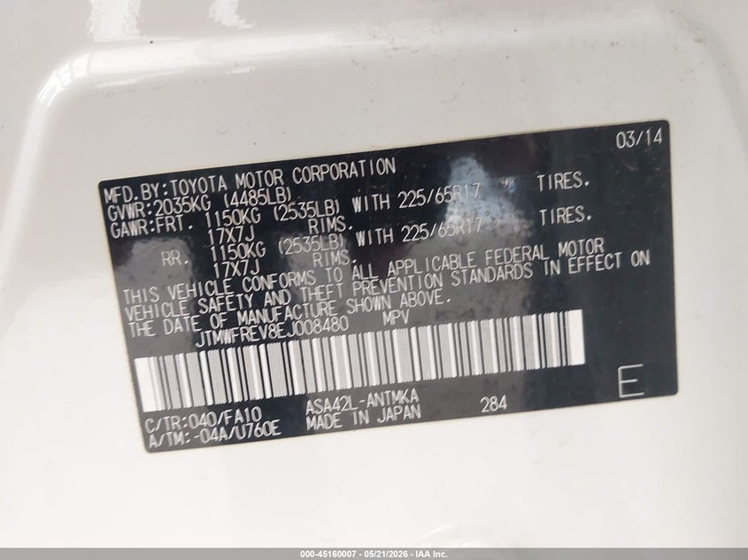 2014 Toyota Rav 4 VIN JTMWFREV8EJ008480 IAAI salvage auction — ALL OVER, Salvage (Texas), sold $1,450 on 2026-07-21 (photo 9)