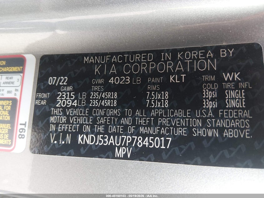 2023 Kia Soul VIN KNDJ53AU7P7845017 IAAI salvage auction — RIGHT FRONT, Salvage (Texas), sold $25 on 2026-07-30 (photo 9)