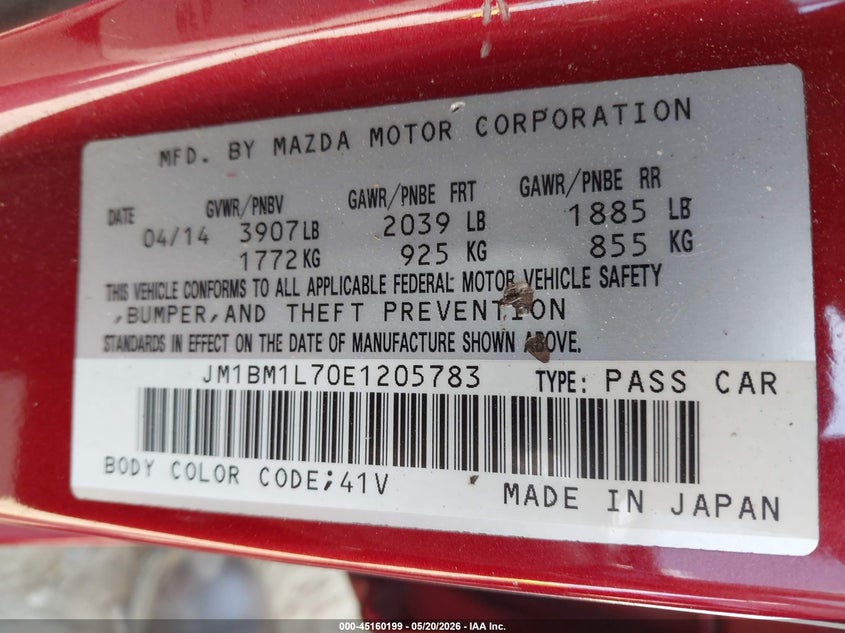 2014 Mazda 3 VIN JM1BM1L70E1205783 IAAI salvage auction — SIDE, Salvage (Georgia), sold $1,000 on 2026-07-11 (photo 9)