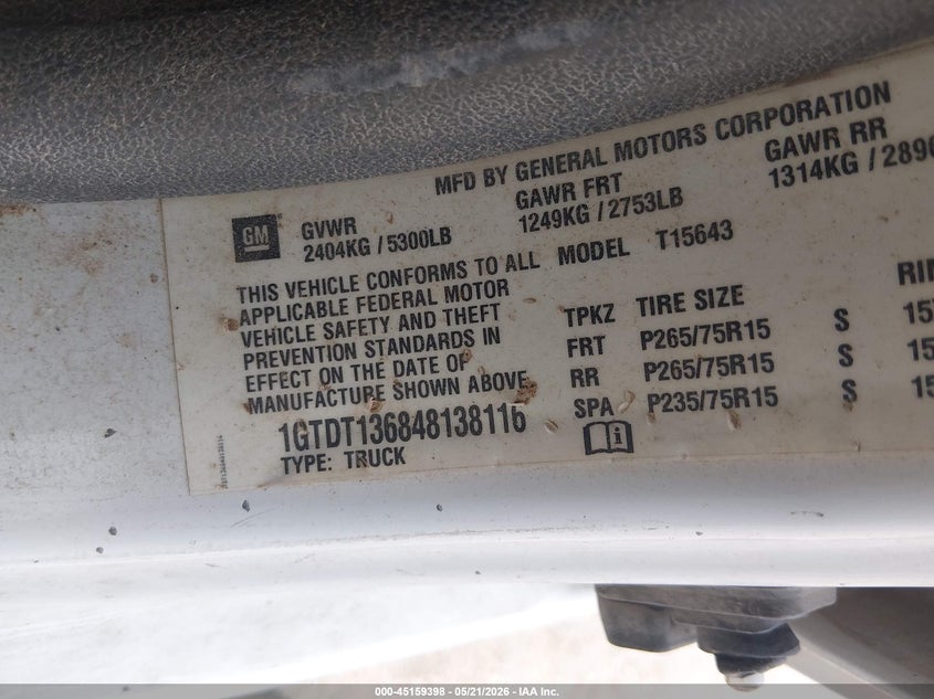 2004 Gmc Canyon VIN 1GTDT136848138116 IAAI salvage auction — RIGHT FRONT, Original (Texas), sold $900 on 2026-07-08 (photo 9)