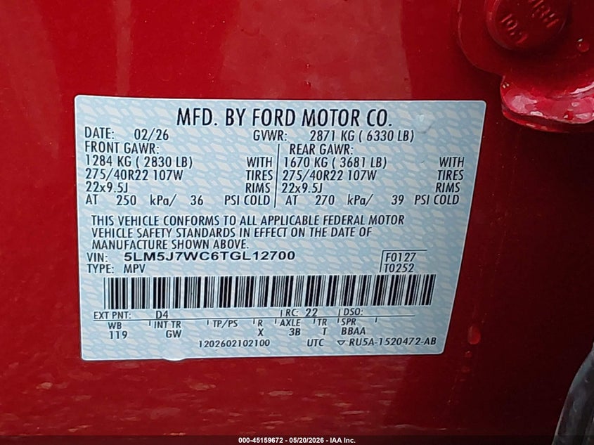 2026 Lincoln Aviator VIN 5LM5J7WC6TGL12700 IAAI salvage auction — RIGHT SIDE, Salvage (Louisiana), sold $26,050 on 2026-07-20 (photo 9)