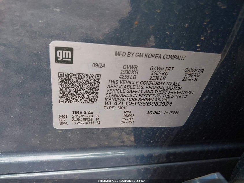 2025 Buick Envista VIN KL47LCEP2SB083994 IAAI salvage auction — REAR END, Mv-907A (New York), sold $7,200 on 2026-07-11 (photo 9)