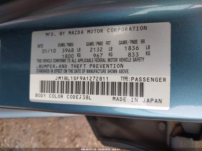 2010 Mazda 3 VIN JM1BL1SF9A1272811 IAAI salvage auction — FRONT END, Salvage (Texas), sold $75 on 2026-07-14 (photo 9)