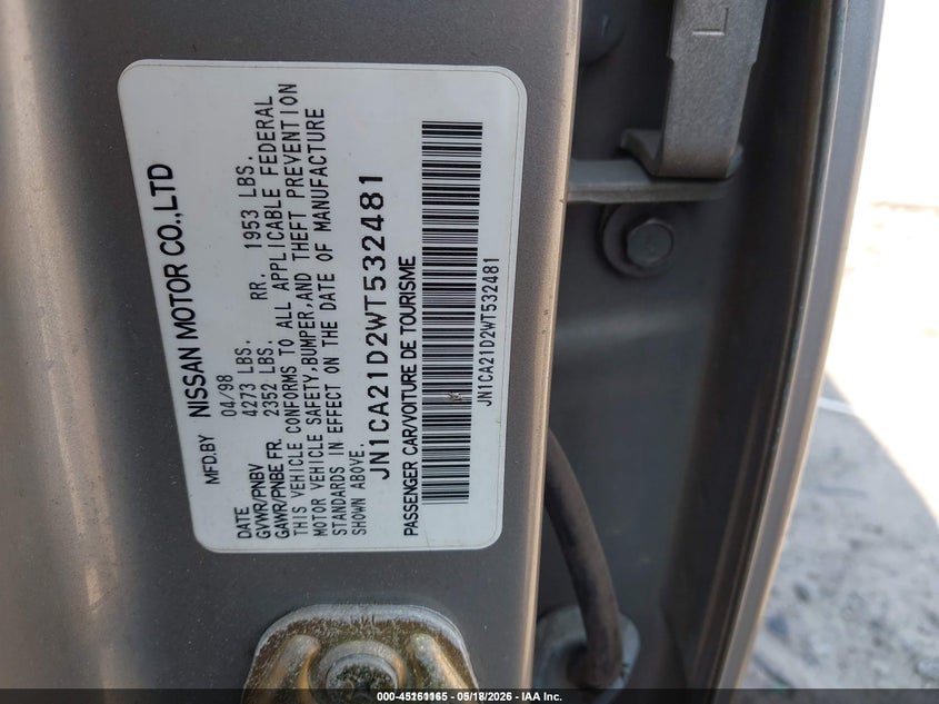 1998 Nissan Maxima VIN JN1CA21D2WT532481 IAAI salvage auction — FRONT END, Salvage (Idaho), sold $25 on 2026-07-15 (photo 9)