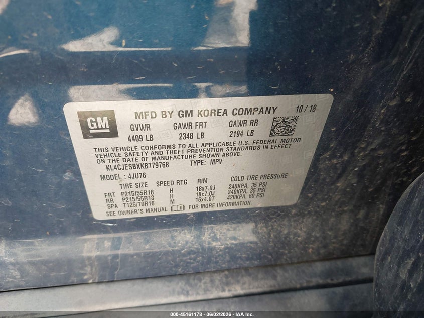 2019 Buick Encore VIN KL4CJESBXKB779768 IAAI salvage auction — HAIL, Salvage (Ohio), sold $1,450 on 2026-07-13 (photo 9)