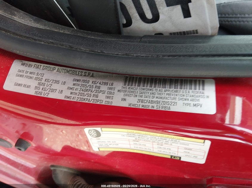 2014 Fiat 500l VIN ZFBCFABH9EZ015221 IAAI salvage auction — FRONT END, Salvage (Texas), sold $125 on 2026-07-14 (photo 9)