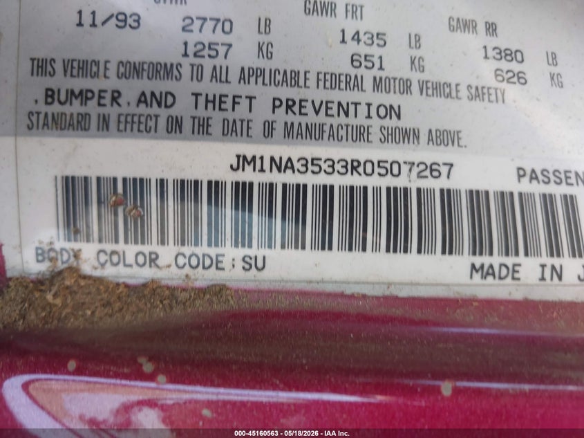 1994 Mazda Mx-5 miata VIN JM1NA3533R0507267 IAAI salvage auction — NORMAL WEAR, Salvage (Texas), sold $100 on 2026-07-29 (photo 9)