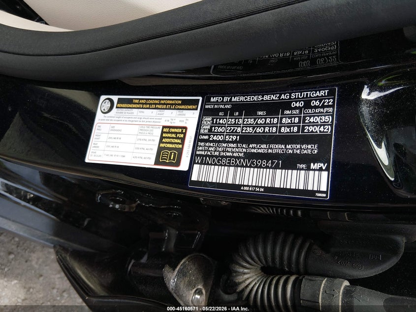 2022 Mercedes-benz Glc VIN W1N0G8EBXNV398471 IAAI salvage auction — FRONT END, Salvage (Idaho), sold $7,800 on 2026-07-17 (photo 9)