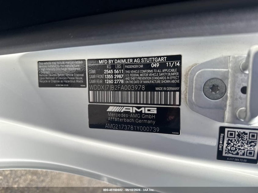 2015 Mercedes-benz S class VIN WDDXJ7JB2FA003978 IAAI salvage auction — NORMAL WEAR, Clear (New Jersey), sold $23,850 on 2026-07-08 (photo 9)