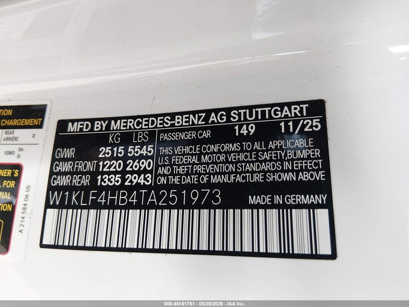 2026 Mercedes-benz E-klasse VIN W1KLF4HB4TA251973 IAAI salvage auction — FRONT END, Salvage (Idaho), sold $9,300 on 2026-08-27 (photo 9)