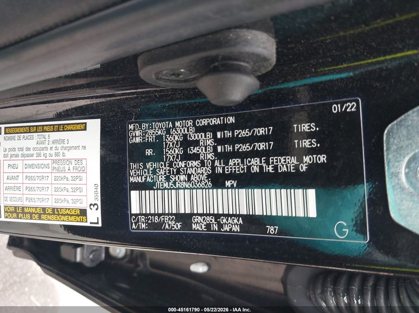 2022 Toyota 4runner VIN JTEMU5JR8N6036826 IAAI salvage auction — FRONT END, Salvage (North Carolina), sold $17,500 on 2026-07-13 (photo 9)