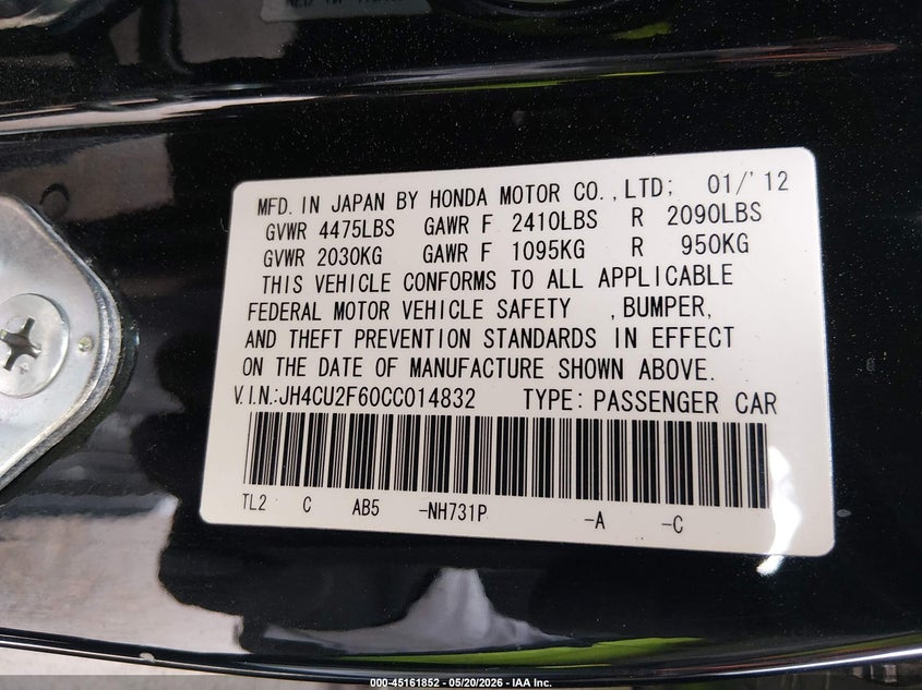2012 Acura Tsx VIN JH4CU2F60CC014832 IAAI salvage auction — FRONT END, Salvage (New Mexico), sold $2,450 on 2026-07-08 (photo 9)
