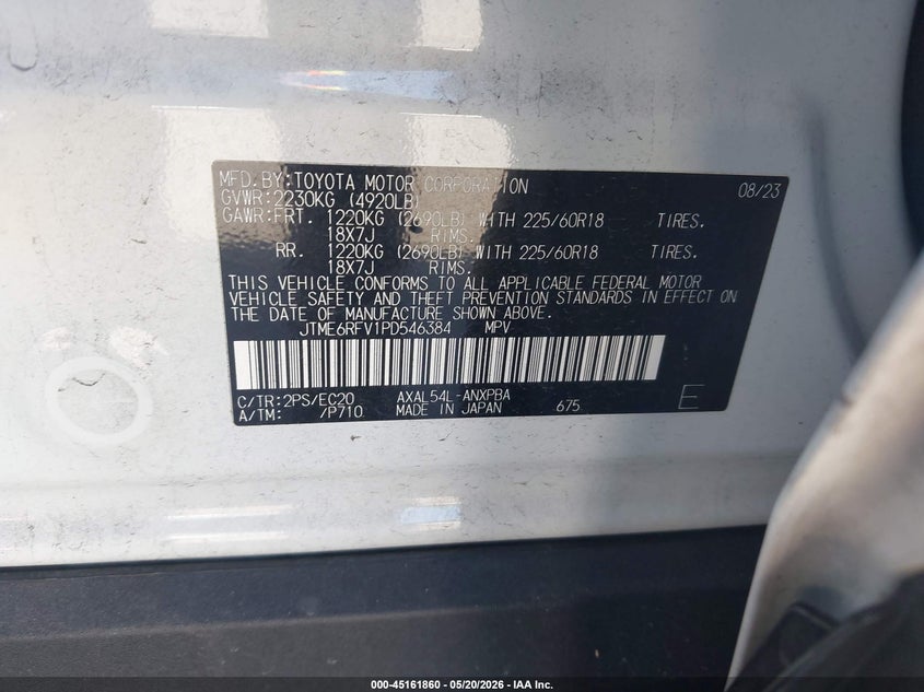 2023 Toyota Rav 4 VIN JTME6RFV1PD546384 IAAI salvage auction — RIGHT FRONT, Salvage (California), sold $21,100 on 2026-07-10 (photo 9)