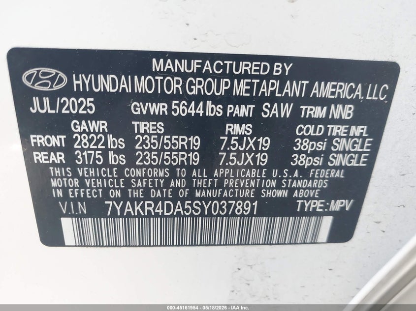 2025 Hyundai Ioniq 5 VIN 7YAKR4DA5SY037891 IAAI salvage auction — RIGHT FRONT, Salvage (California), sold $13,100 on 2026-07-29 (photo 9)