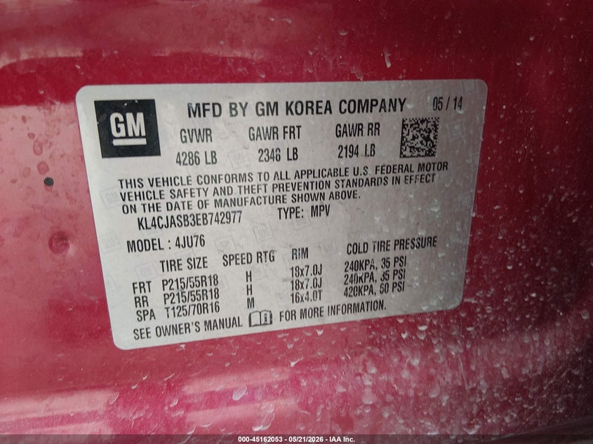 2014 Buick Encore VIN KL4CJASB3EB742977 IAAI salvage auction — FRONT END, Salvage (Texas), sold $275 on 2026-07-07 (photo 9)