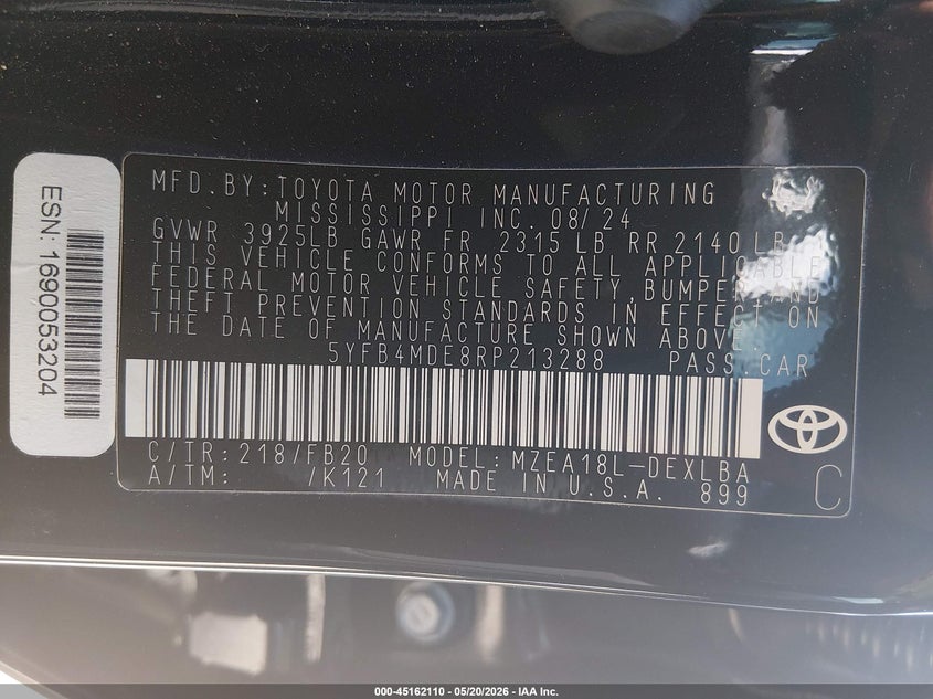 2024 Toyota Corolla VIN 5YFB4MDE8RP213288 IAAI salvage auction — FRONT END, Salvage (Idaho), sold $625 on 2026-07-30 (photo 9)