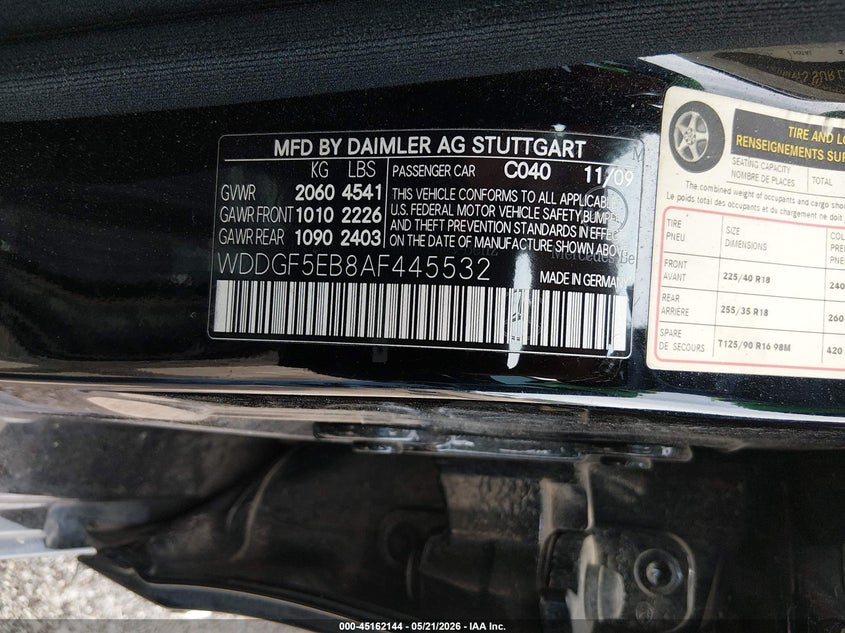 2010 Mercedes-benz C class VIN WDDGF5EB8AF445532 IAAI salvage auction — REAR END, Salvage (Kansas), sold $1,575 on 2026-08-07 (photo 9)