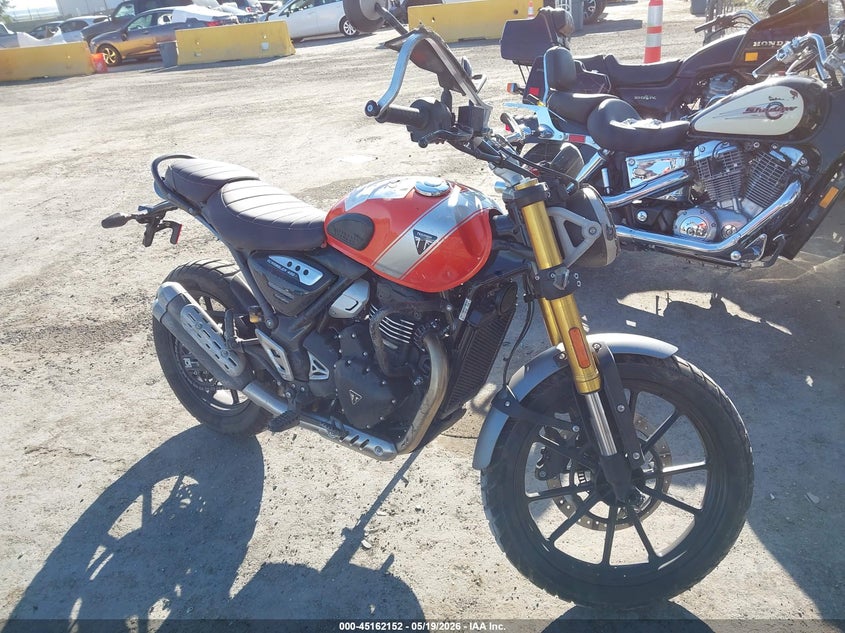 2026 Triumph motorcycle Scrambler VIN SMTT147Y5TNA44214 IAAI salvage auction — SIDE, Salvage (California), sold $1,000 on 2026-07-22 (photo 1)