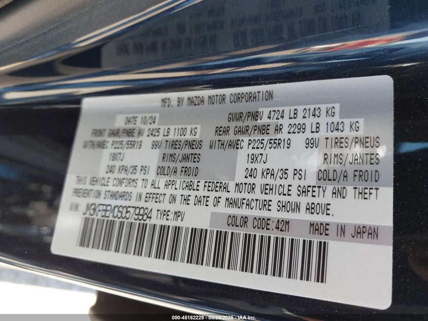 2025 Mazda Cx-5 VIN JM3KFBEM0S0579984 IAAI salvage auction — FRONT END, Salvage (Iowa), sold $5,350 on 2026-07-21 (photo 9)