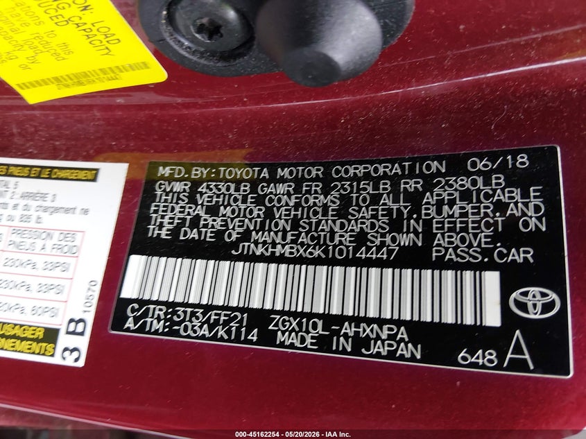 2019 Toyota C-hr VIN JTNKHMBX6K1014447 IAAI salvage auction — RIGHT FRONT, Clear (Tennessee), sold $5,900 on 2026-07-28 (photo 9)