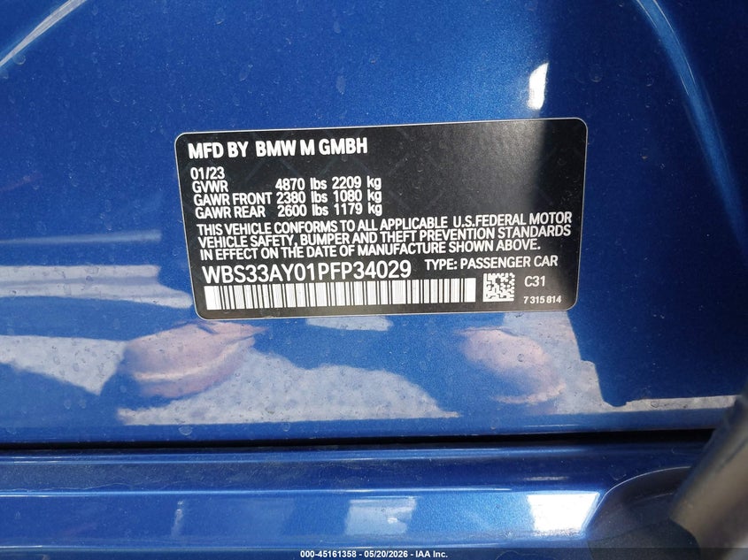 2023 BMW M3 VIN WBS33AY01PFP34029 IAAI salvage auction — FRONT END, Salvage (Arizona), sold $23,200 on 2026-07-18 (photo 9)