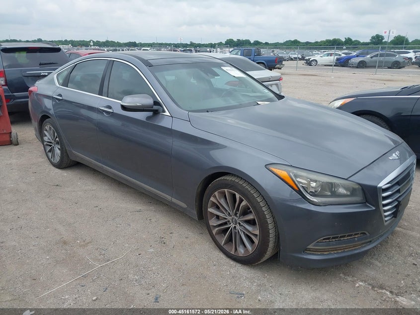 2015 Hyundai Genesis VIN KMHGN4JEXFU090160 IAAI salvage auction — WATER/FLOOD, Salvage (Texas), sold $125 on 2026-07-28 (photo 1)