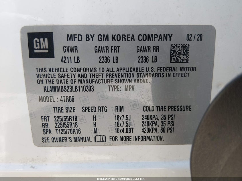 2020 Buick Encore gx VIN KL4MMBS23LB110303 IAAI salvage auction — REAR END, Salvage (Nevada), sold $2,825 on 2026-07-17 (photo 9)