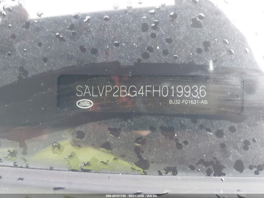 2015 Land rover Range rover evoque VIN SALVP2BG4FH019936 IAAI salvage auction — HAIL, Original (Texas), sold $4,025 on 2026-07-22 (photo 9)