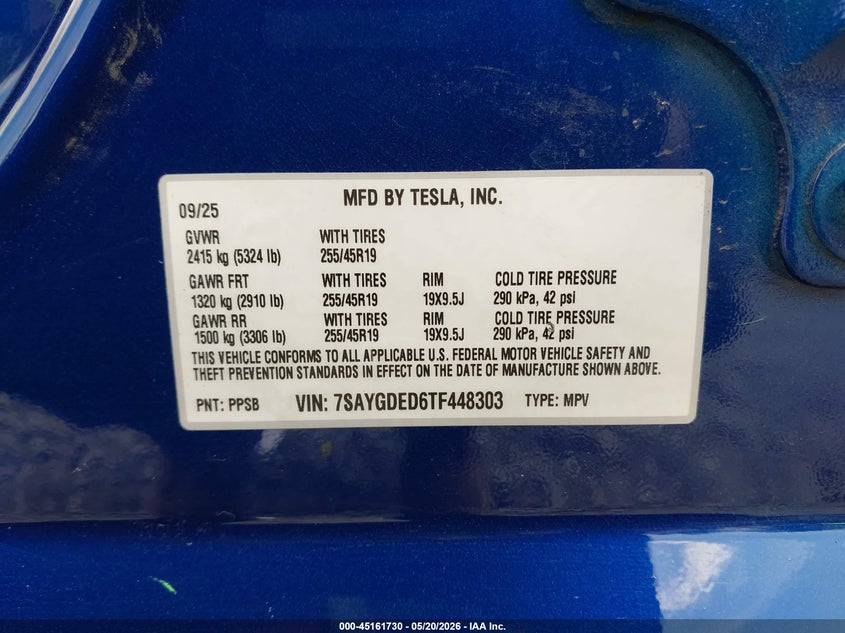 2026 Tesla Model y VIN 7SAYGDED6TF448303 IAAI salvage auction — LEFT SIDE, Bill Of Sale (Washington), sold $15,400 on 2026-07-22 (photo 9)