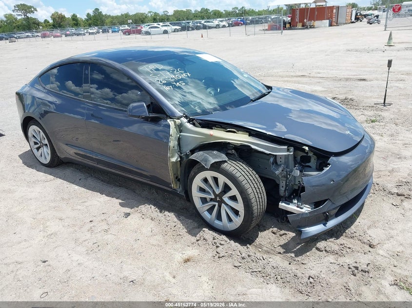 2023 Tesla Model 3 VIN 5YJ3E1EA0PF676482 IAAI salvage auction — RIGHT FRONT, Rebuildable (Florida), sold $8,800 on 2026-07-16 (photo 1)