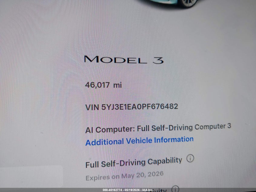 2023 Tesla Model 3 VIN 5YJ3E1EA0PF676482 IAAI salvage auction — RIGHT FRONT, Rebuildable (Florida), sold $8,800 on 2026-07-16 (photo 7)
