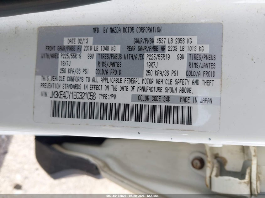 2014 Mazda Cx-5 VIN JM3KE4DY1E0321058 IAAI salvage auction — FRONT END, Salvage (Massachusetts), sold $1,650 on 2026-07-08 (photo 9)
