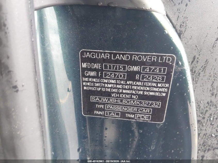 2016 Jaguar F-type VIN SAJWJ6HL8GMK32732 IAAI salvage auction — FRONT END, Original (Texas), sold $17,700 on 2026-08-12 (photo 9)