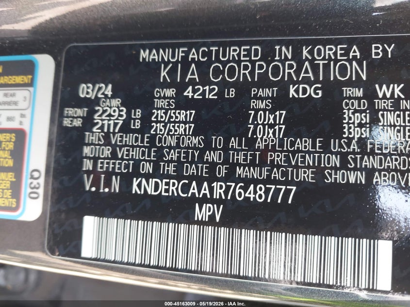 2024 Kia Seltos VIN KNDERCAA1R7648777 IAAI salvage auction — FRONT & REAR, Clear (Michigan), sold $8,400 on 2026-07-09 (photo 9)