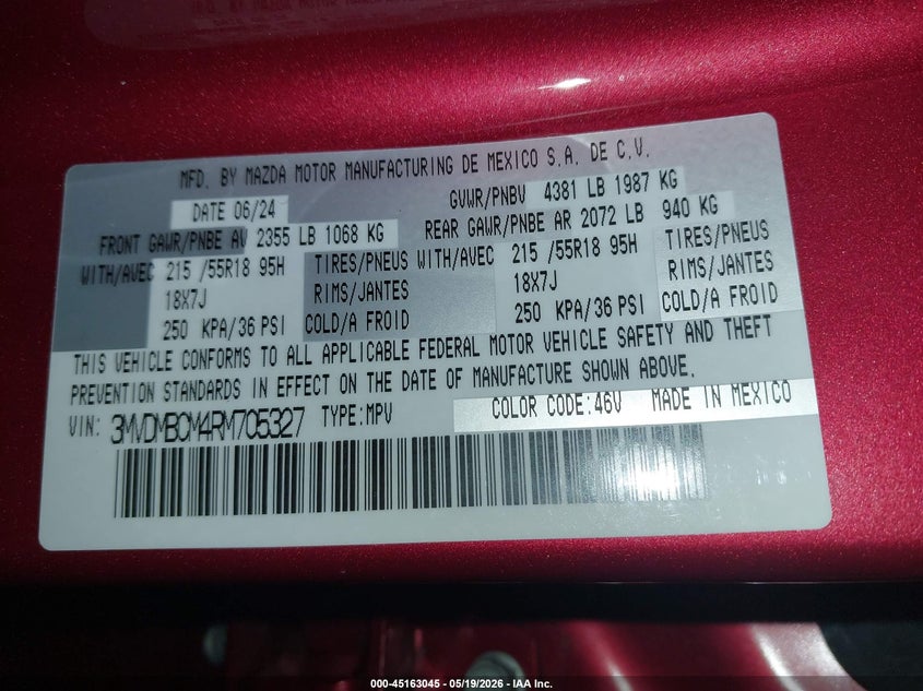 2024 Mazda Cx-30 VIN 3MVDMBCM4RM705327 IAAI salvage auction — FRONT END, Salvage (Oregon), sold $9,300 on 2026-07-09 (photo 9)