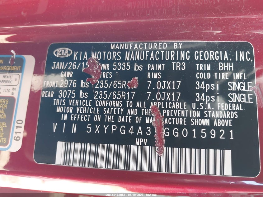 2016 Kia Sorento VIN 5XYPG4A39GG015921 IAAI salvage auction — THEFT, Salvage (Pennsylvania), sold $2,150 on 2026-08-02 (photo 9)