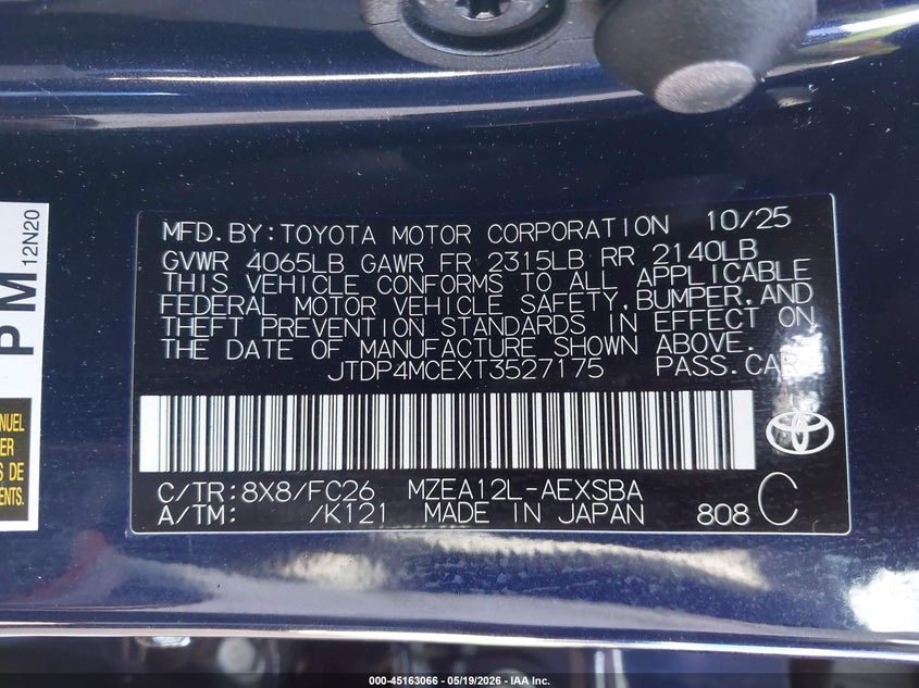 2026 Toyota Corolla VIN JTDP4MCEXT3527175 IAAI salvage auction — FRONT END, Salvage (California), sold $2,775 on 2026-07-13 (photo 9)