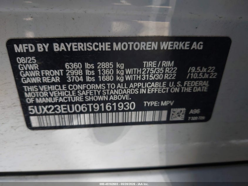 2026 BMW X5 VIN 5UX23EU06T9161930 IAAI salvage auction — LEFT & RIGHT, Original (Texas), sold $62,000 on 2026-07-20 (photo 9)