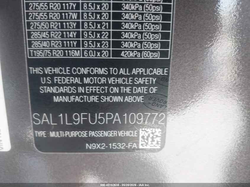 2023 Land rover Range rover sport VIN SAL1L9FU5PA109772 IAAI salvage auction — FRONT END, Salvage (California), sold $35,850 on 2026-07-20 (photo 9)