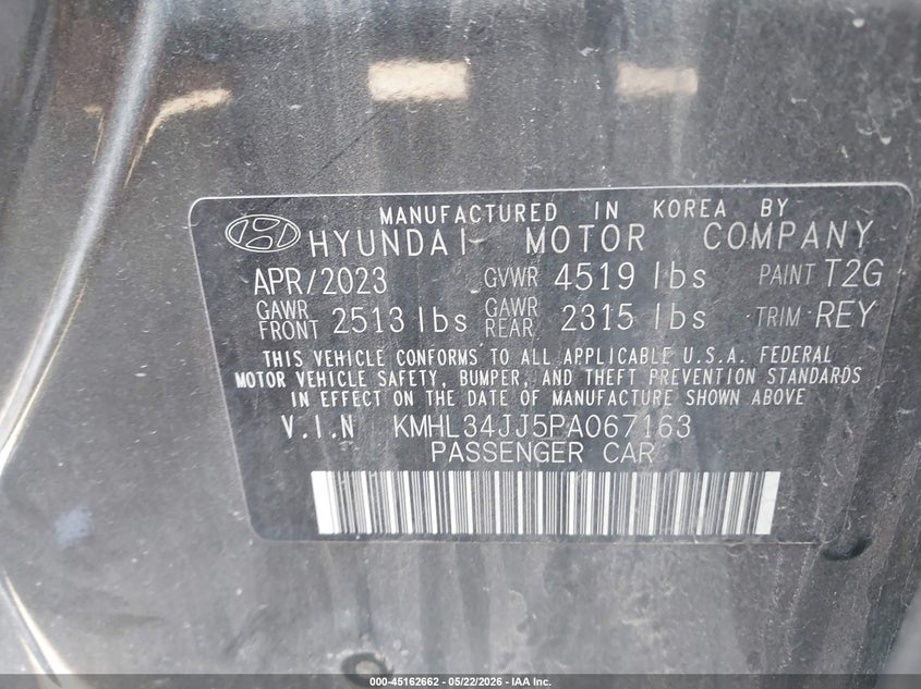 2023 Hyundai Sonata VIN KMHL34JJ5PA067163 IAAI salvage auction — FRONT END, Salvage (Texas), sold $2,550 on 2026-07-28 (photo 9)