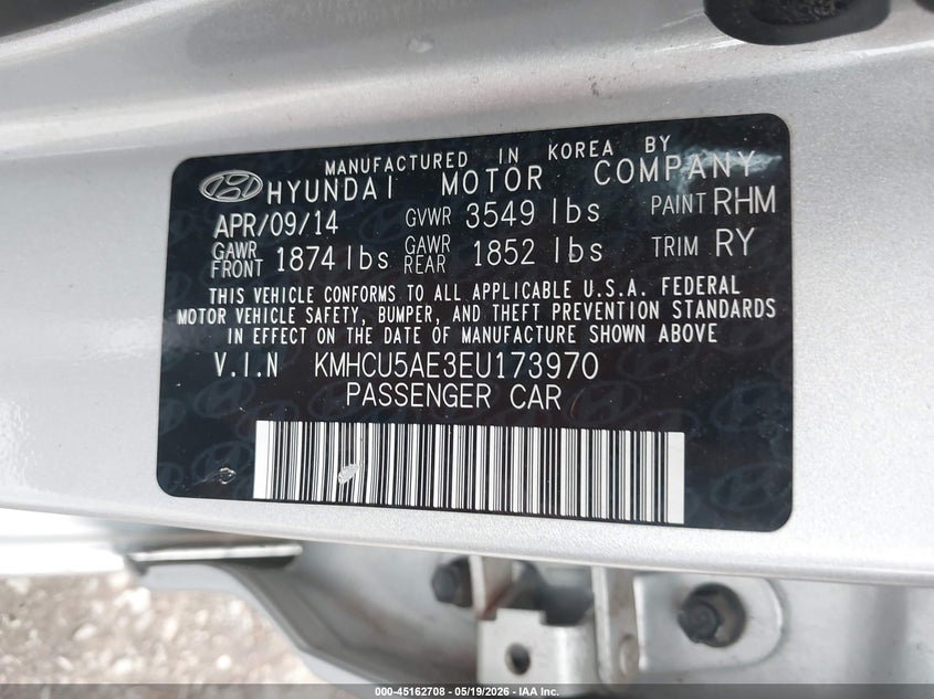 2014 Hyundai Accent VIN KMHCU5AE3EU173970 IAAI salvage auction — FRONT END, Salvage (Kansas), sold $1,100 on 2026-07-15 (photo 9)