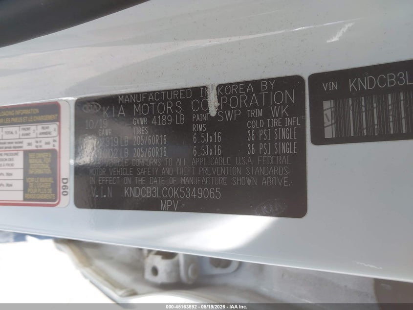 2019 Kia Niro VIN KNDCB3LC0K5349065 IAAI salvage auction — FRONT END, Salvage Title, sold $2,450 on 2026-07-10 (photo 9)