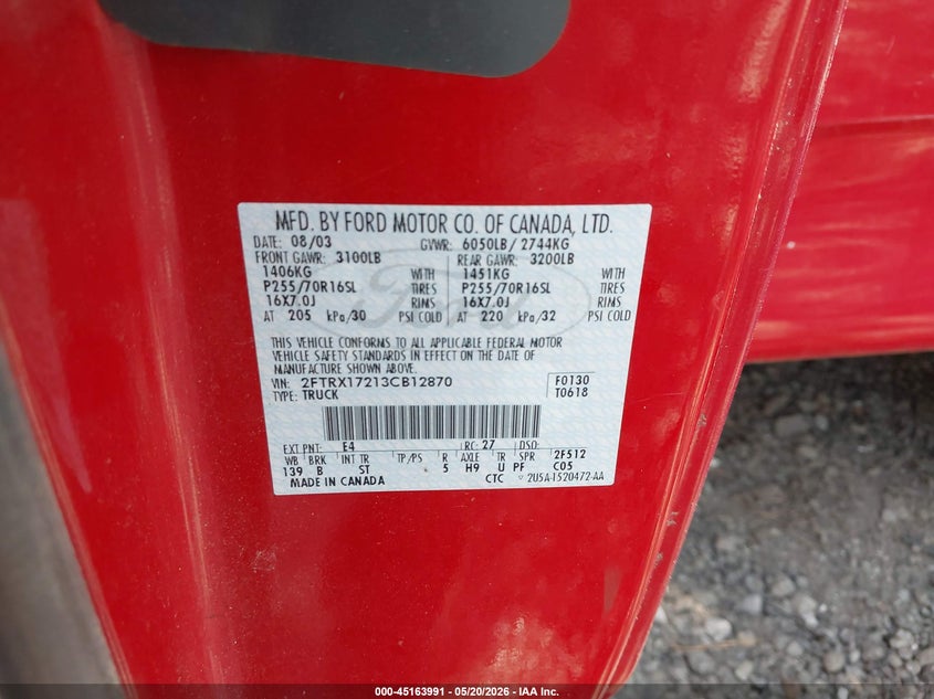 2003 Ford F-150 VIN 2FTRX17213CB12870 IAAI salvage auction — RIGHT FRONT, Clear (Virginia), sold $25 on 2026-07-09 (photo 9)
