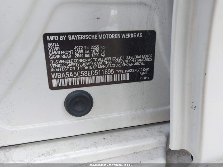 2014 BMW 5er VIN WBA5A5C58ED511895 IAAI salvage auction — FRONT END, Salvage (Illinois), sold $2,150 on 2026-07-22 (photo 9)