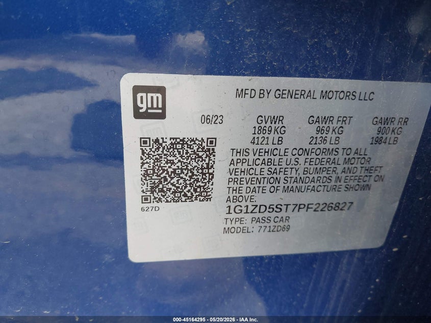 2023 Chevrolet Malibu VIN 1G1ZD5ST7PF226827 IAAI salvage auction — RIGHT SIDE, Salvage (Texas), sold $3,450 on 2026-07-17 (photo 9)
